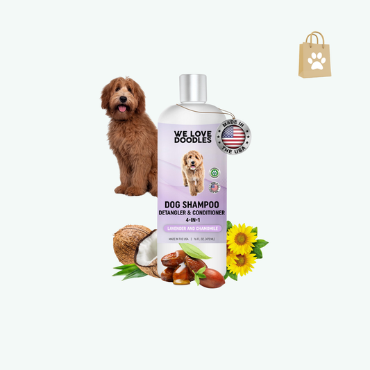 4-in-1 Lavender & Chamomile Dog Shampoo Dog Shampoo Conditioner & Detangler - Best Shampoo for Goldendoodles Poodles & Doodles - for Matted Pet Hair - Made in The USA 16OZ [Non-Organic]