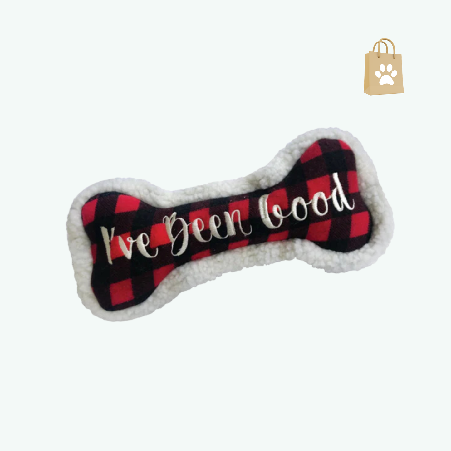 Huxley & Kent for Dogs | Ive Been Good Bone (Small) | Double Sided Christmas Holiday Power Plush Dog Toy with Squeaker | Funny Dog Toy | Cute Dog Toy | H&K Squeaky Dog Toy