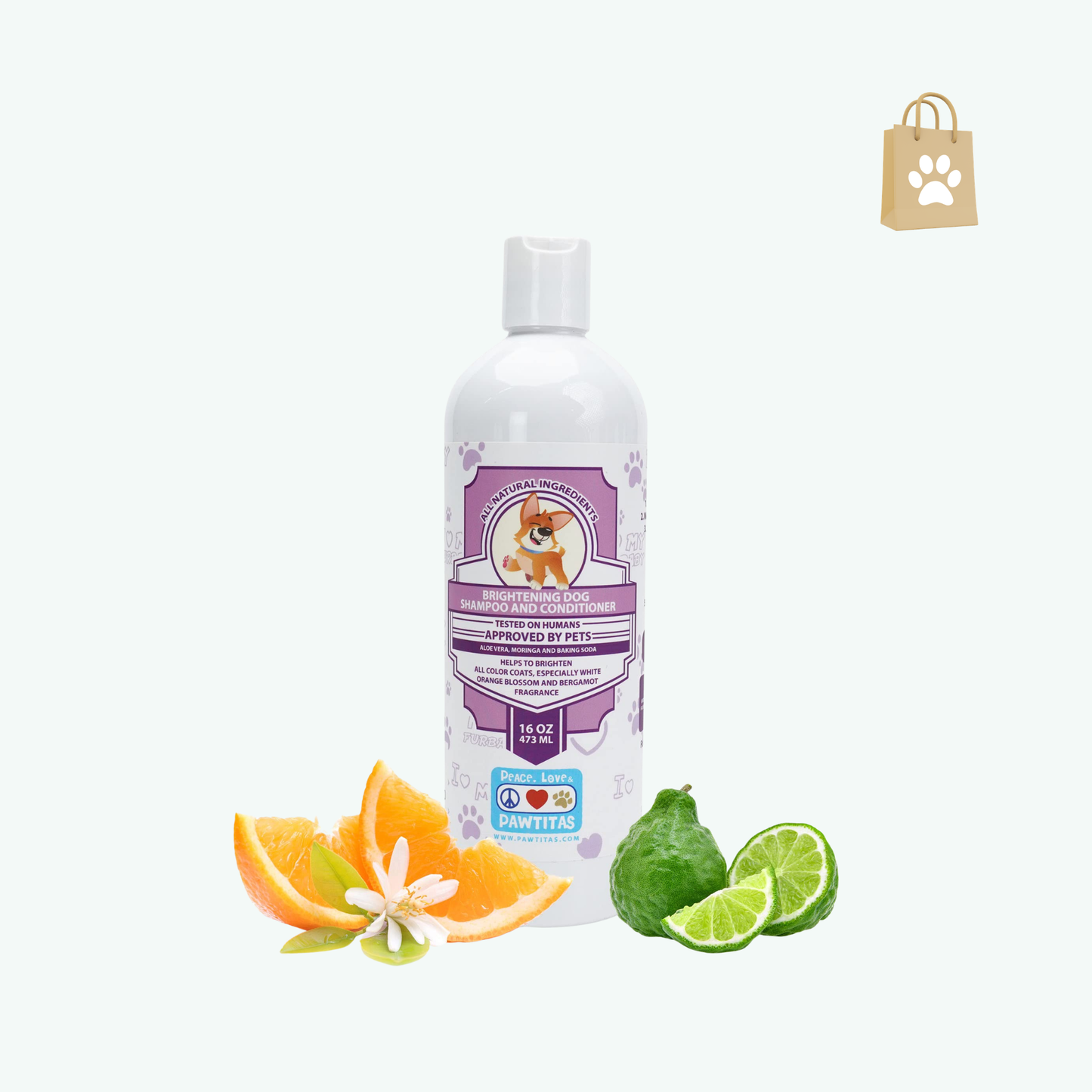 Pawtitas Dog Shampoo and Conditioner All Natural and Hypoallergenic Shampoo for Puppy Made with Certified Organic Natural Herbs Dog Conditioner - 16 Oz Dog Shampoo Made with Orange Blossom & Bergamot