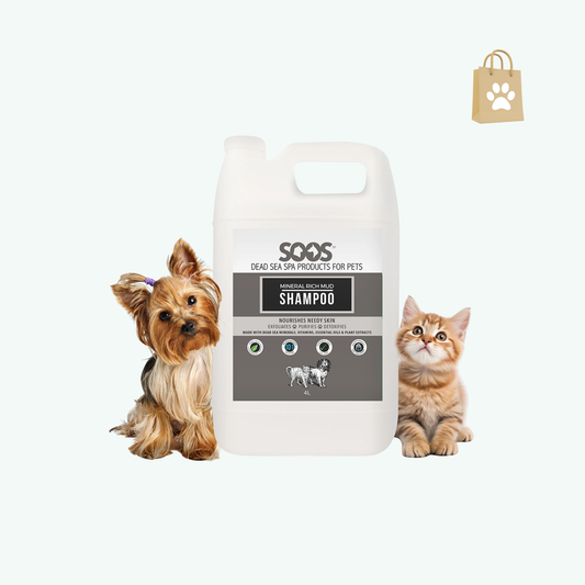 Soos pet Shampoo Mineral Rich Mud Cat and Dog Shampoo Natural Dead Sea Minerals Fast Absorbing - 1x Bottle (4L)