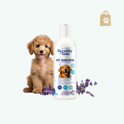 Scrubby Tails Organic Dog Shampoo - Oatmeal Dog Shampoo for Itchy Skin - Hypoallergenic for Sensitive Skin & Puppies Deodorizes Smelly Dogs Tearless Made in USA 16oz (Lavender)